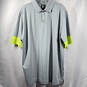 FootJoy Golf Polo Shirt Mens Large Stretch Short Sleeve‎ Gray Neon Yellow Trim